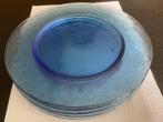 6 Blauwe Glazen Onderborden, Gebruikt, Ophalen of Verzenden, Glas, Bord(en)