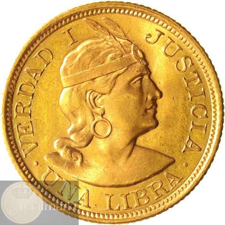 Peru - Una Libra 1966 - GOUD, Postzegels en Munten, Munten | Amerika, Losse munt, Zuid-Amerika, Goud, Ophalen of Verzenden