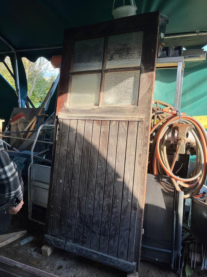 Hardhouten Meranti Voordeur - Opknapper, Doe-het-zelf en Verbouw, Deuren en Horren, Gebruikt, Buitendeur, 200 tot 215 cm, 80 tot 100 cm