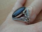 zilveren Navajo unisex ring met grote onyx [652], Sieraden, Tassen en Uiterlijk, Ringen, Met edelsteen, Dame, Zo goed als nieuw