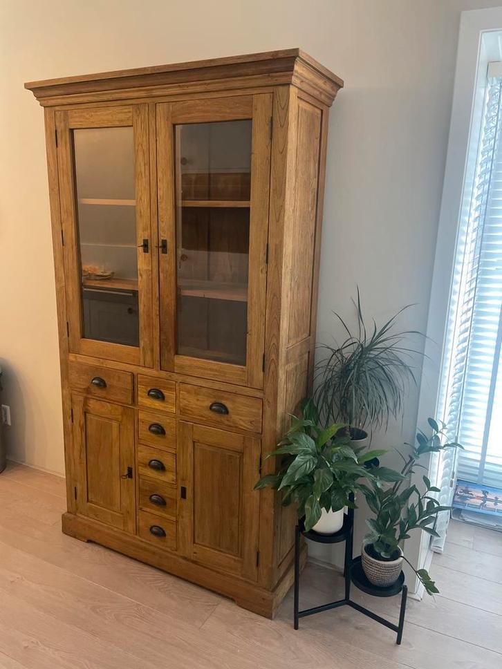 Houten vitrinekast met lades en planken, Huis en Inrichting, Kasten | Vitrinekasten, Ophalen