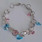 Zilveren armband met roze en lichtblauwe bedels 925 zilver, Ophalen of Verzenden, Zilver, Zilver, Met bedels of kralen