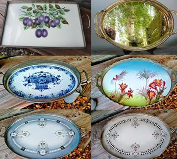 6x Antiek / Nieuw Dienblad / Serveerblad - Zie Omschrijving beschikbaar voor biedingen