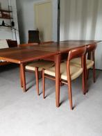 4 Niels Moller model 75 stoelen met retro eettafel, jaren 60, Ophalen, Gebruikt, Bruin, Vier