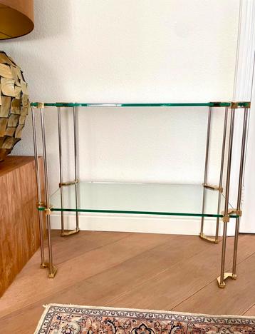 Glazen design Sidetable en salontafel messing poten dik glas beschikbaar voor biedingen