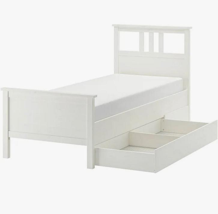 HEMNES Bedframe 90x200 met lades - Wit gebeitst, Huis en Inrichting, Slaapkamer | Bedden, Gebruikt, Eenpersoons, 90 cm, 200 cm