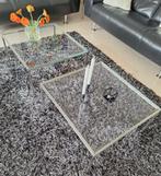 Twee rvs salontafels met glasplaat, Huis en Inrichting, Tafels | Salontafels, Ophalen, 50 tot 100 cm, Vierkant, 50 tot 100 cm