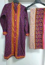 Maat M paars wit roze indiase kameez sjaal 2 delige katoen, Kleding | Dames, Maat 38/40 (M), Overige typen, Paars, Ophalen of Verzenden