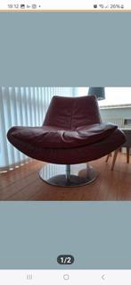 Lederen Design Stoel + Hocker - NU 100 euro!, Gebruikt, Minder dan 75 cm, Design, Ophalen of Verzenden