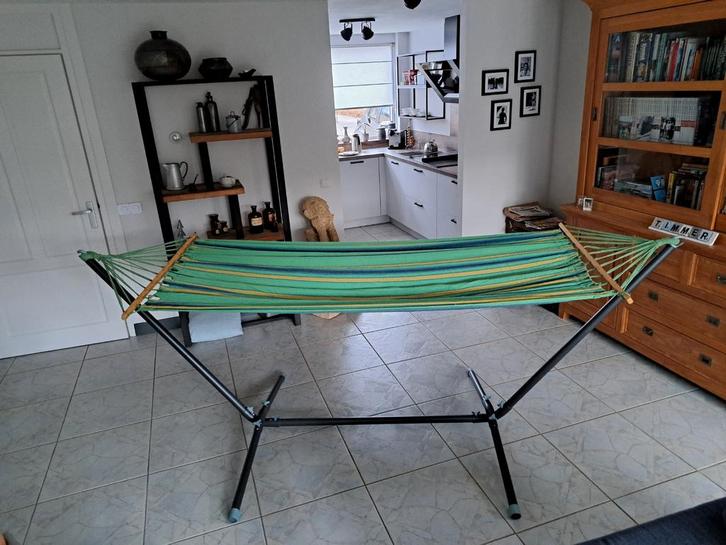 Hangmat met standaard - Perfect voor ontspanning!, Tuin en Terras, Hangmatten, Zo goed als nieuw, Eenpersoons, Met standaard, Inklapbaar