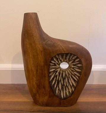 (4) handgemaakte houten smalle vaas +/- 30cm hoog beschikbaar voor biedingen