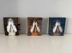 Set van 3 kleine schilderijen op hout van Marieke Peters, Ophalen