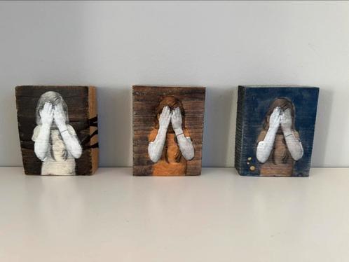 Set van 3 kleine schilderijen op hout van Marieke Peters, Antiek en Kunst, Kunst | Schilderijen | Klassiek, Ophalen