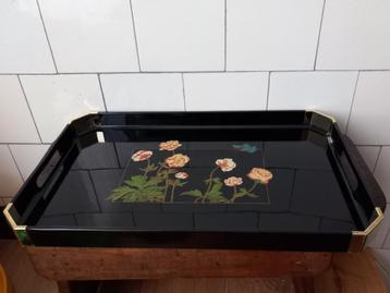 superleuk vintage dienblad zwart met bloemen incl verzenden  beschikbaar voor biedingen