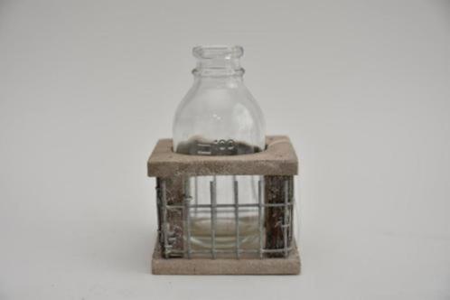 Houten mini kistje met gaas met flesje p/st., Huis en Inrichting, Woonaccessoires | Overige, Nieuw, Ophalen of Verzenden
