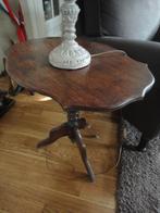 antieke BRUINE HOUTEN BIJZETTAFEL / kolomtafel, sidetable, Ophalen