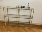 Sidetable messing en glas mid century style 100x30x73h, Ophalen, Mid century, 100 tot 150 cm, Zo goed als nieuw