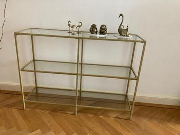 Sidetable messing en glas mid century style 100x30x73h beschikbaar voor biedingen