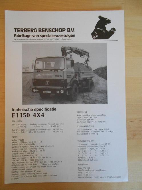 Terberg F1150 4x4 Technische Specificatie folder ca 1982, Boeken, Auto's | Folders en Tijdschriften, Zo goed als nieuw, Overige merken