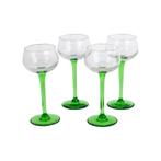 Set Van 4 Vintage Luminarc Elzas Wijnglazen Smal Groen Voet, Verzamelen, Glas en Borrelglaasjes, Overige typen, Ophalen of Verzenden