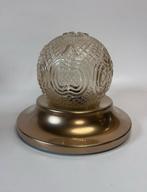 Amber vintage plafonnière bewerkt glas met gouden kraag, Ophalen of Verzenden, Zo goed als nieuw, Glas, Vintage