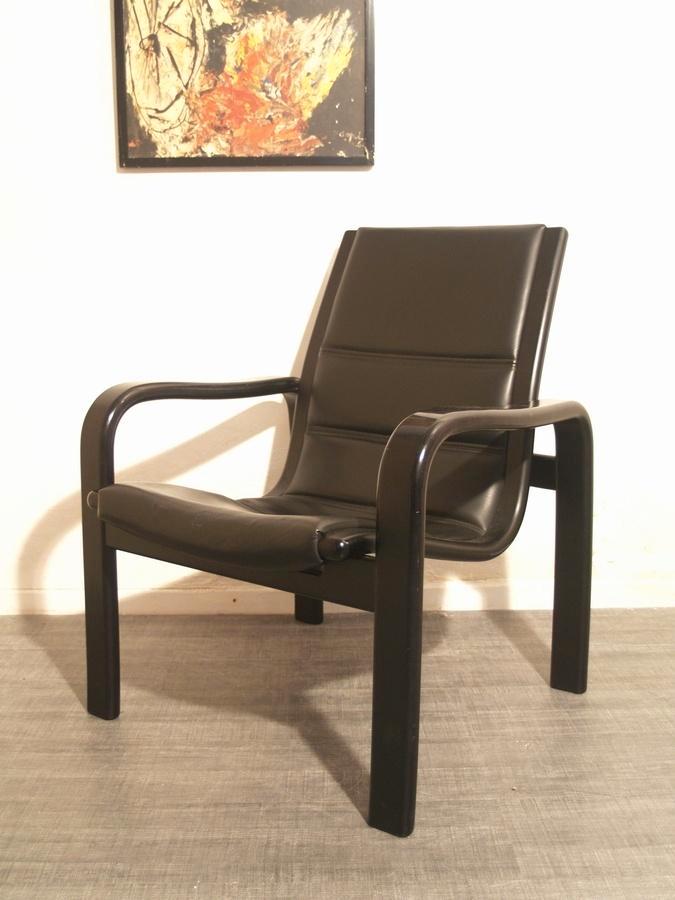 Yngve Ekstrom Melano chair for Swedese vintage design, Huis en Inrichting, Fauteuils, Gebruikt, Hout, Leer, 75 tot 100 cm, Ophalen