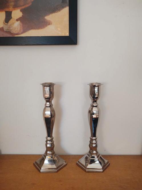2 statige mooie zwaar uitgevoerde kandelaars, Antiek en Kunst, Curiosa en Brocante, Ophalen of Verzenden