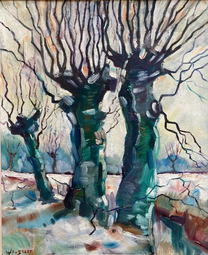 W.F. van Geest - Knotwilgen in de winter bij Nunspeet, Antiek en Kunst, Kunst | Schilderijen | Klassiek, Ophalen of Verzenden