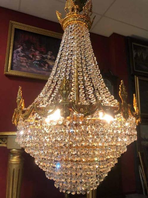 Kristallen kroonluchter / zakkroonluchter antiek barok goud, Huis en Inrichting, Lampen | Kroonluchters, Ophalen of Verzenden