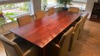 Te koop aangeboden antieke houten eettafel (257 cm lang), Ophalen, Gebruikt, 200 cm of meer, 50 tot 100 cm