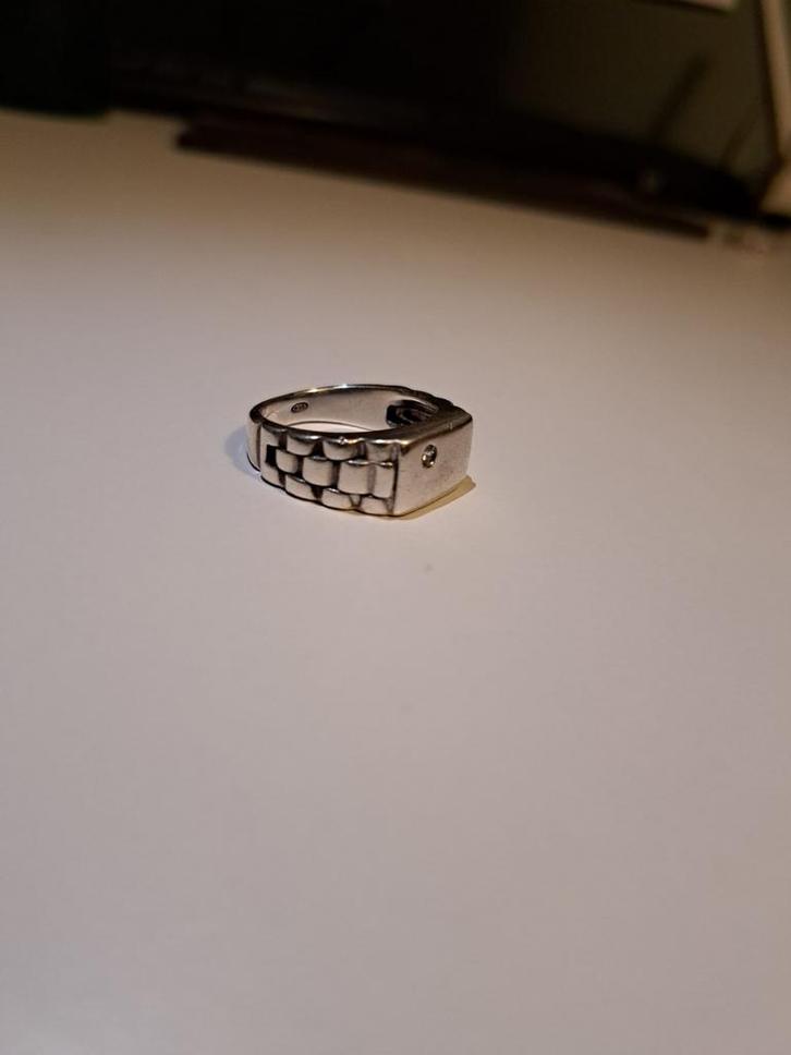 Rolex-schakel ring zilver, Sieraden, Tassen en Uiterlijk, Ringen, Zo goed als nieuw, Dame of Heer, 18 tot 19, Zilver, Zilver, Met edelsteen