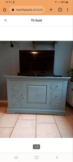 Vintage blue geschilderde teakhouten tv kast, Gebruikt, Ophalen