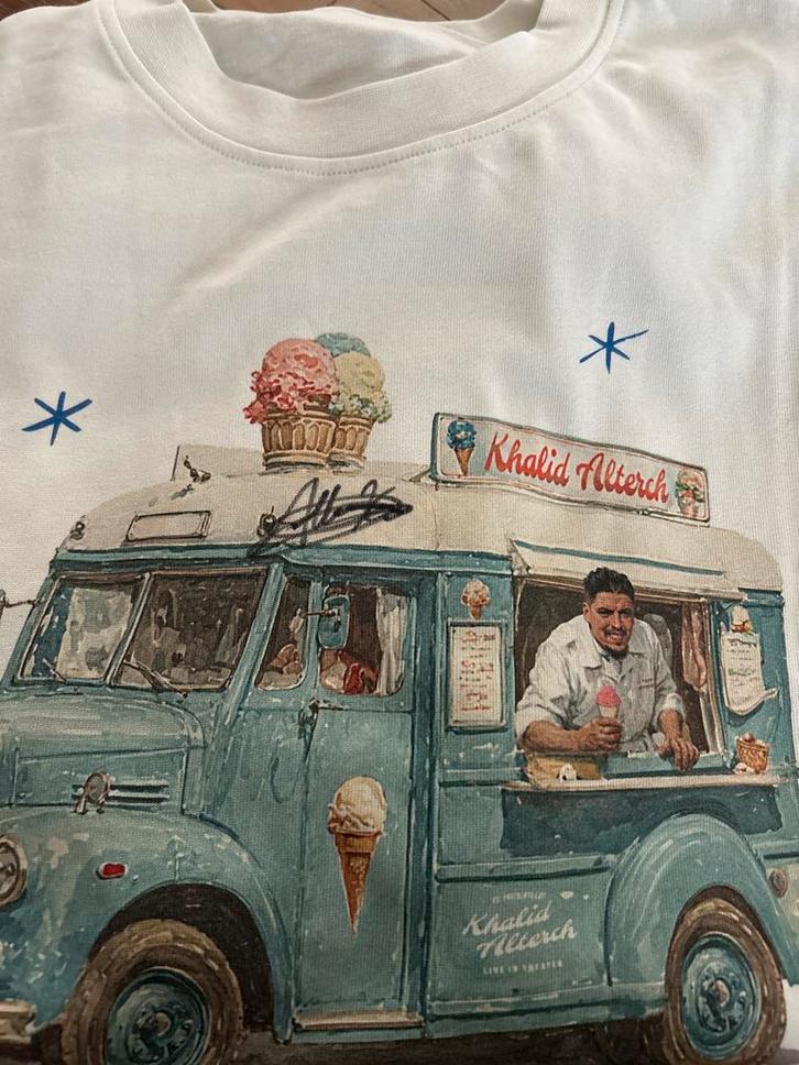 Gesigneerd Khalid Alterch Shirt L- Uniek! ICE/tonano/nordin, Kleding | Dames, T-shirts, Zo goed als nieuw, Wit, Korte mouw, Ophalen of Verzenden