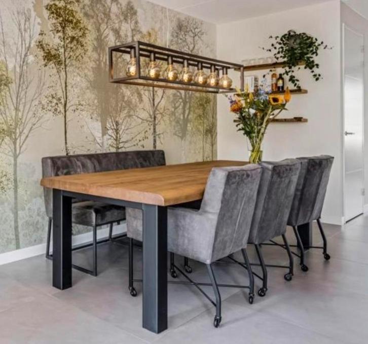 Eetkamerbank en stoelen 6-personen, Huis en Inrichting, Complete eetkamers, Zo goed als nieuw, 4 tot 6 stoelen, Ophalen