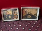 2 oude prent schilderijtjes met brug, Gebruikt, Ophalen of Verzenden, Voor 1940
