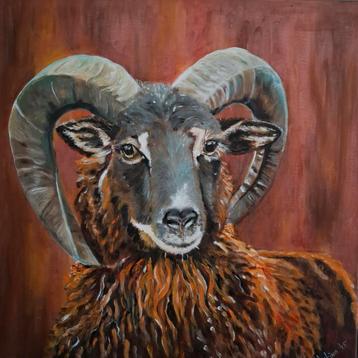 Steenbok 50x50cm  acrylverf  Katoenen doek  beschikbaar voor biedingen