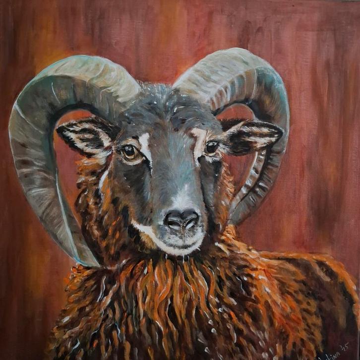 Steenbok 50x50cm  acrylverf  Katoenen doek, Antiek en Kunst, Kunst | Schilderijen | Modern, Ophalen of Verzenden