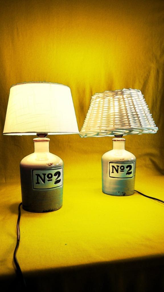 Matching Set | 2 Vintage “No.2” Bottle Lamps | Cottage, Huis en Inrichting, Lampen | Tafellampen, Gebruikt, Minder dan 50 cm, Overige materialen