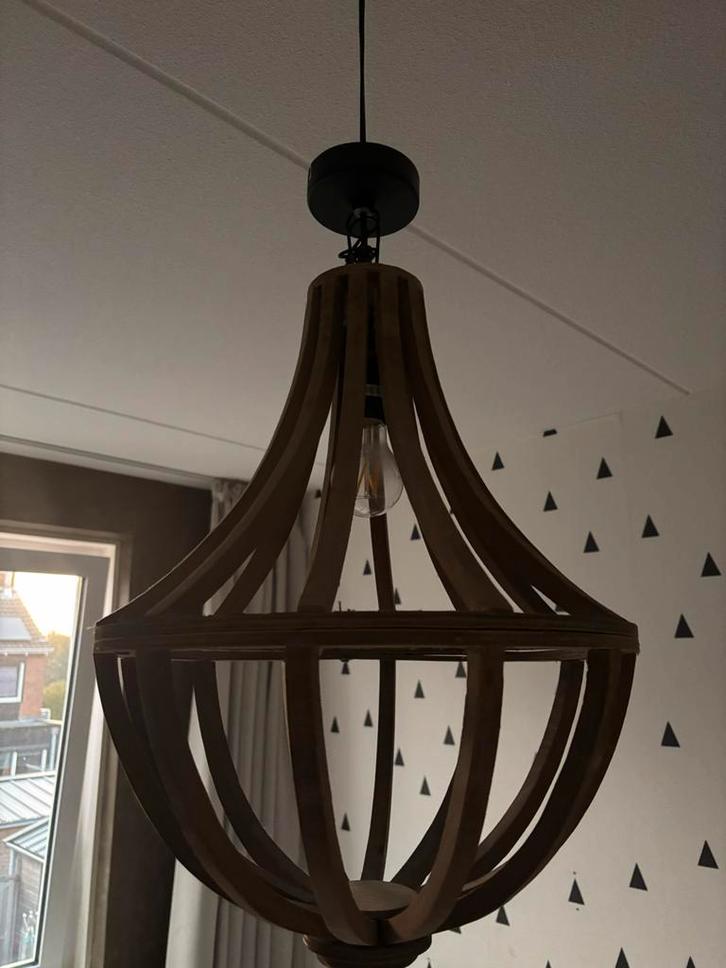 Houten Hanglamp - Sfeervolle Verlichting, Huis en Inrichting, Lampen | Hanglampen, Zo goed als nieuw, 50 tot 75 cm, Hout, Ophalen