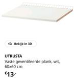 Utrusta vaste geventileerde plank wit 60x60 cm gratis ikea, Ophalen, Nieuw, 50 tot 100 cm, Minder dan 100 cm