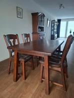 Eiken eettafel met 4 stoelen met lederen bekleding, Huis en Inrichting, Tafels | Eettafels, Ophalen, Gebruikt, Rechthoekig, 50 tot 100 cm