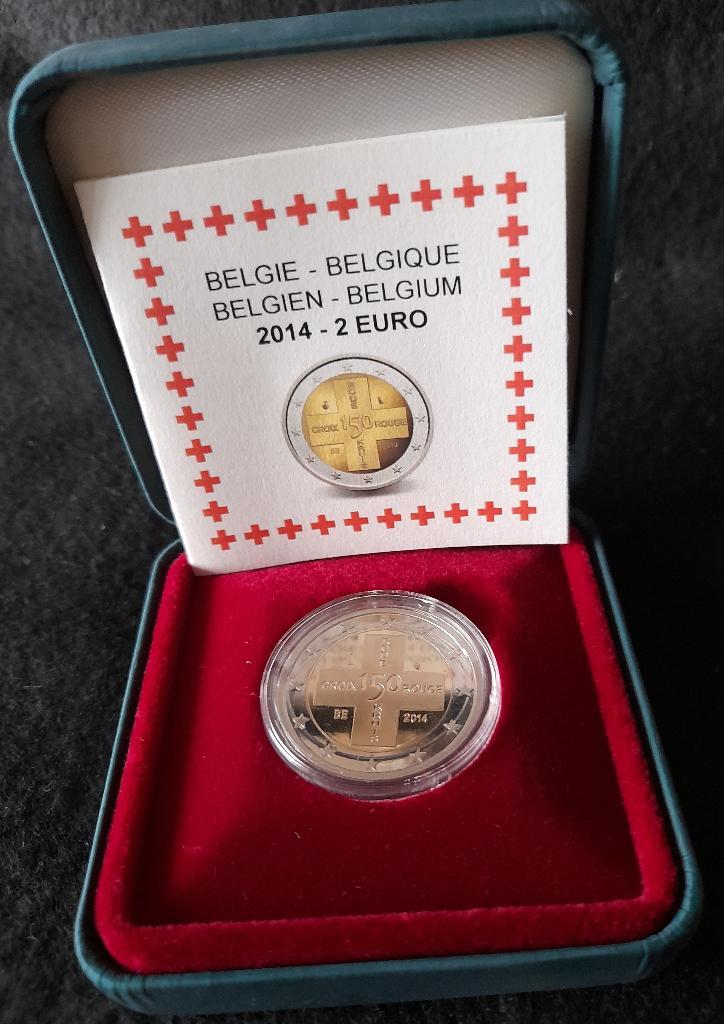 Belgie 150 jaar Rode Kruis 2 euro 2014 proof in doosje, Postzegels en Munten, Munten | Europa | Euromunten, Setje, 2 euro, België