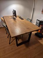 Massief houten tafel met metalen poten, Huis en Inrichting, Tafels | Eettafels, Ophalen, Rechthoekig, 50 tot 100 cm