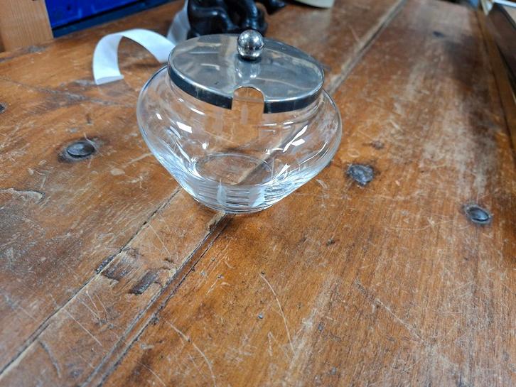 Kristallen Suikerpot met Verzilverde Deksel antiek, Antiek en Kunst, Antiek | Glas en Kristal, Ophalen of Verzenden