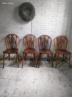 Oude smalle eiken stoel stoelen back wheel windsor chairs, Ophalen of Verzenden