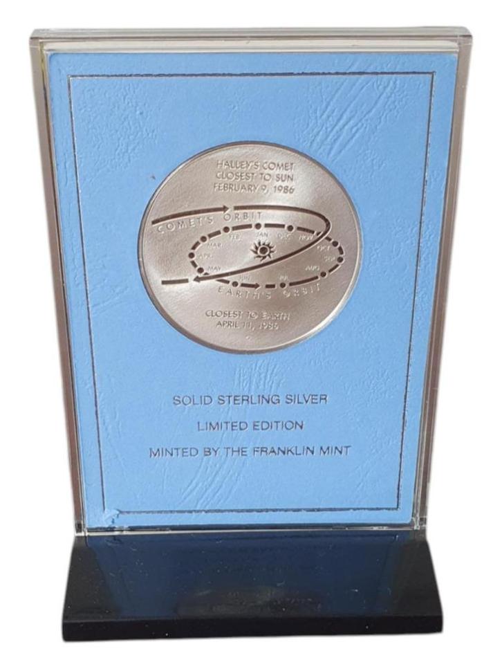 Nederland Gedenkpenning Halley’s komeet 1985 met munthouder, Postzegels en Munten, Penningen en Medailles, Zilver, Nederland, Ophalen of Verzenden