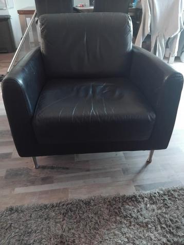 Fauteuil zwart leer zit heerlijk 