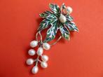 Prachtige Zilveren Tiffany Hanger/Broche - Blad met parels, Verzenden, Zilver, Broche, Met edelsteen