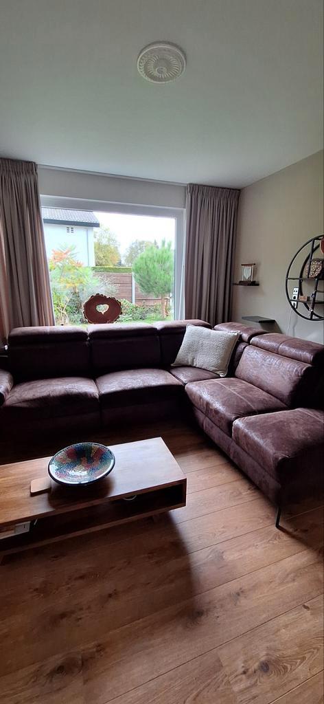 Lederen Hoekbank met Uitschuifgedeelte, Huis en Inrichting, Banken | Bankstellen, Ophalen