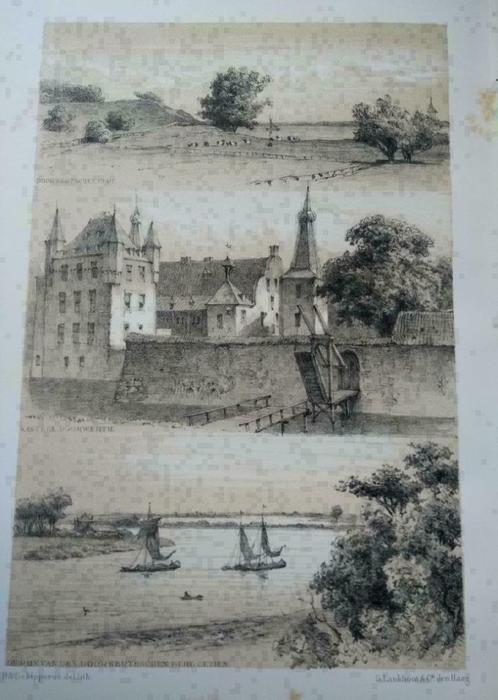 126 / Doorwerth/ het Kasteel De Rijn en Berg Litho 1876, Antiek en Kunst, Kunst | Litho's en Zeefdrukken, Ophalen of Verzenden